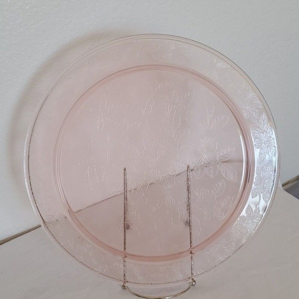 Jeannette Sunflower Pink Depression Glass Cake Plate – 13"    VTG Photo Prop